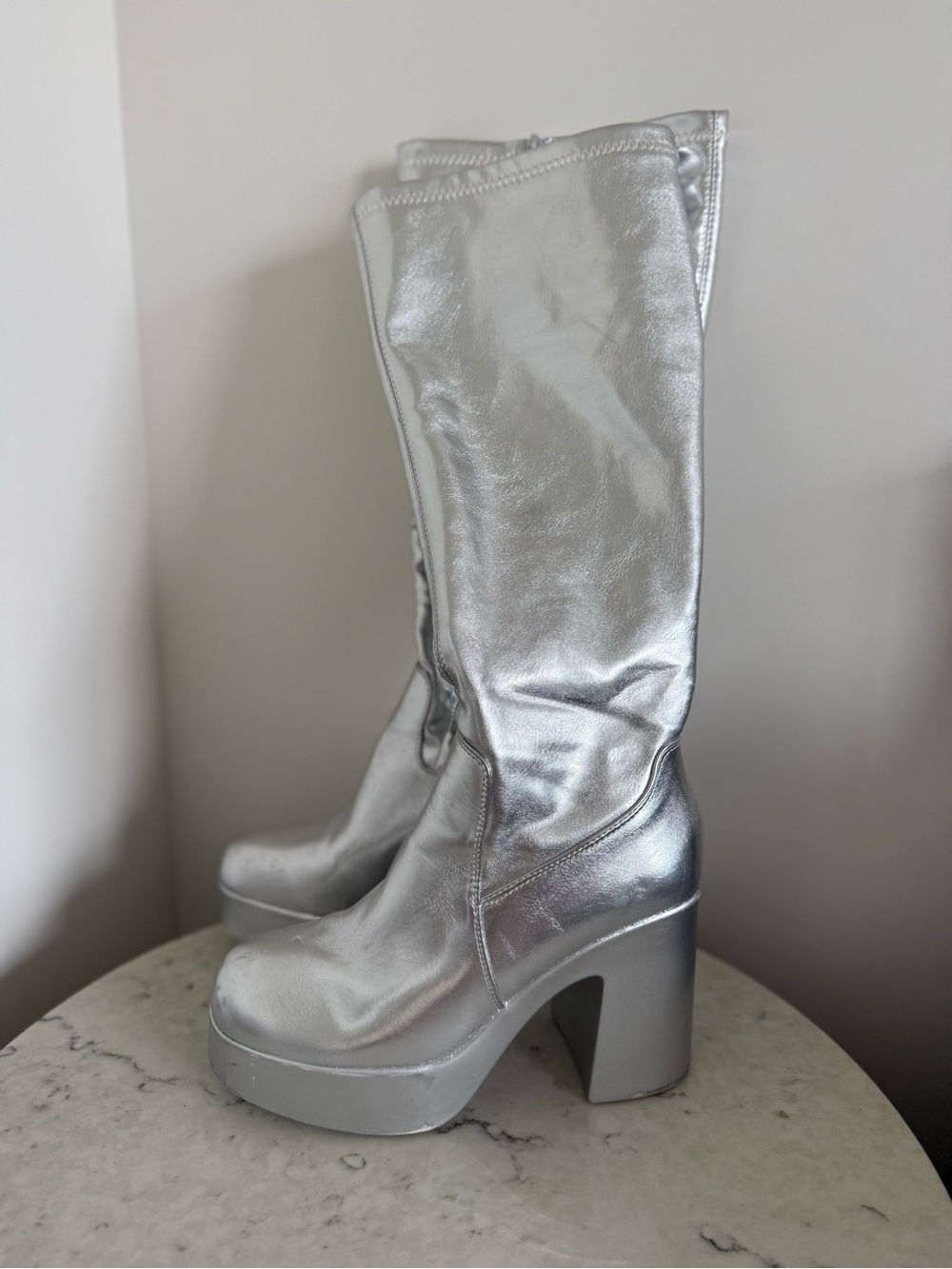 SHEIN Silver Metallic Platform Over-the-Knee Boots